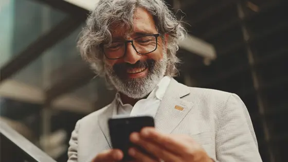 User with his mobile device