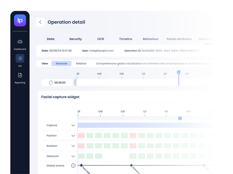 Detail of an operation in Facephi Identity Platform