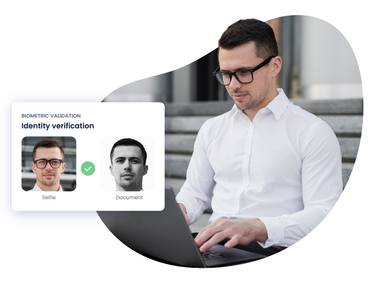 User with laptop validating his identity