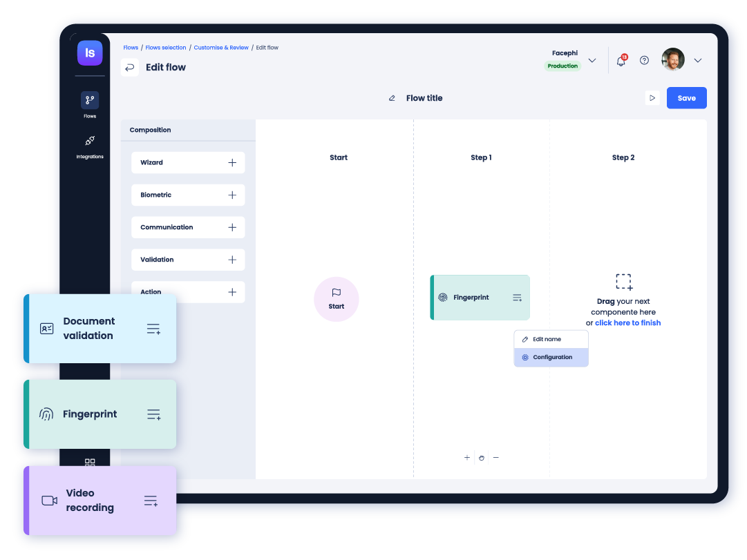IDV Suite, screen with several verification flows