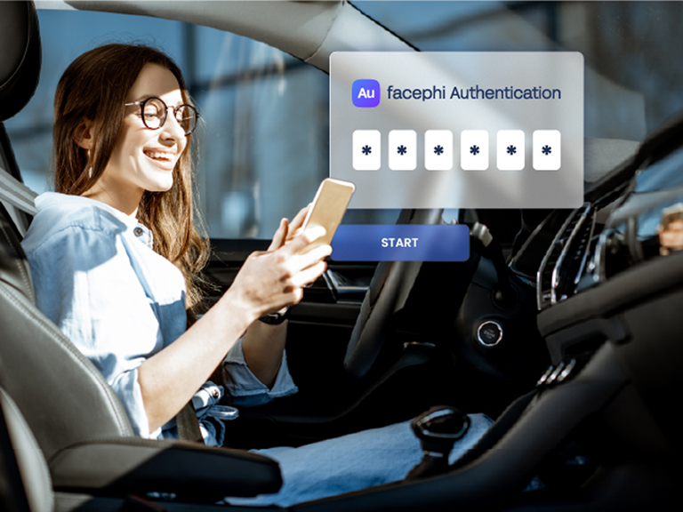 User in her car authenticating