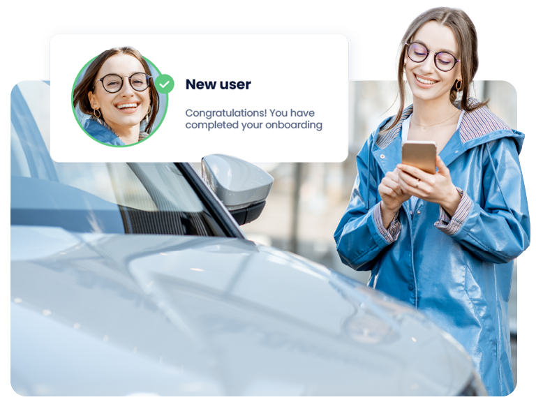 User in front of a vehicle doing an onboarding