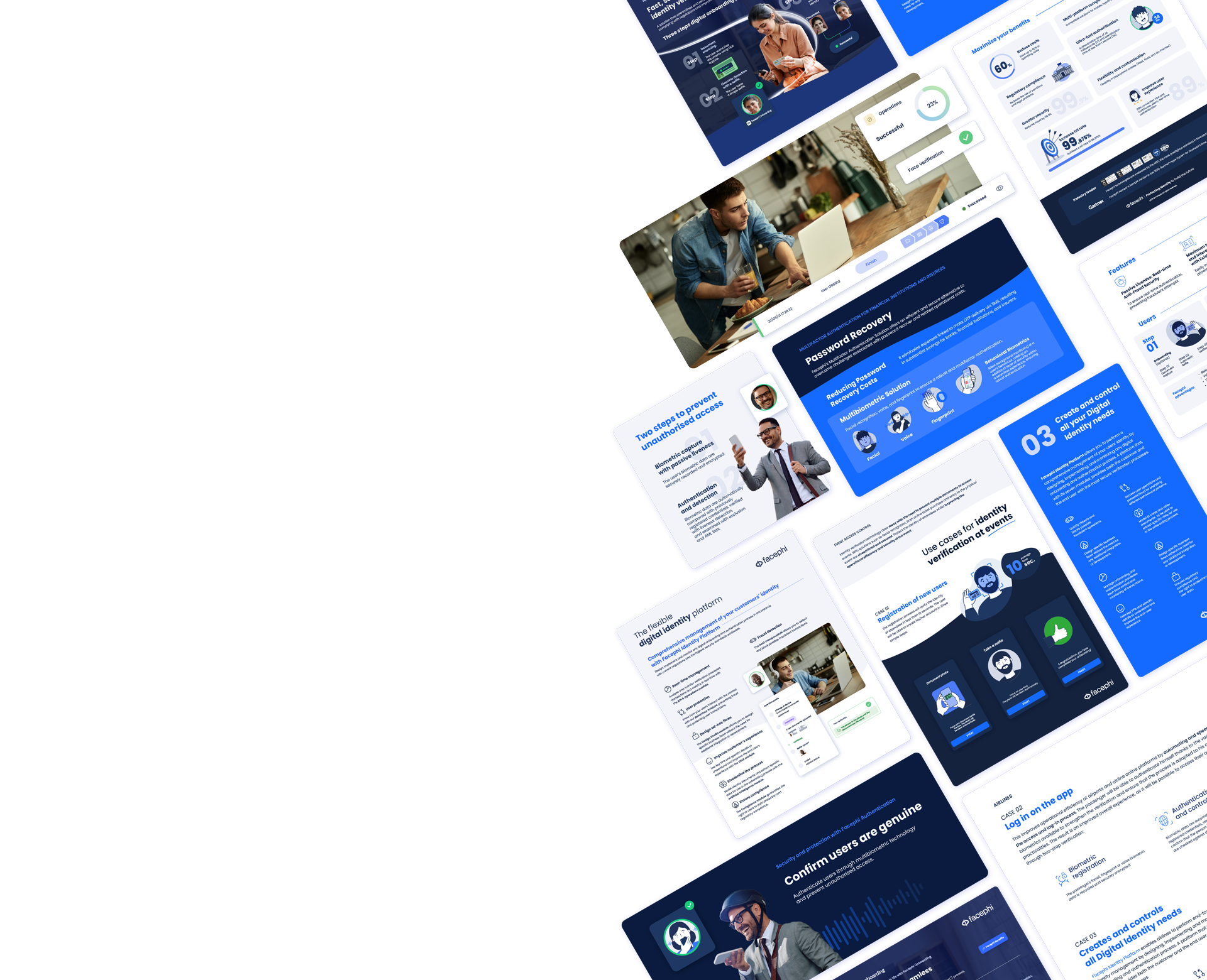Download resource Several brochures of use cases of our technologies arranged and rotated to form a pattern.