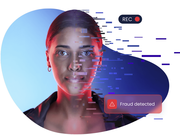 Image captured from a video simulating distortion and with fraud detected