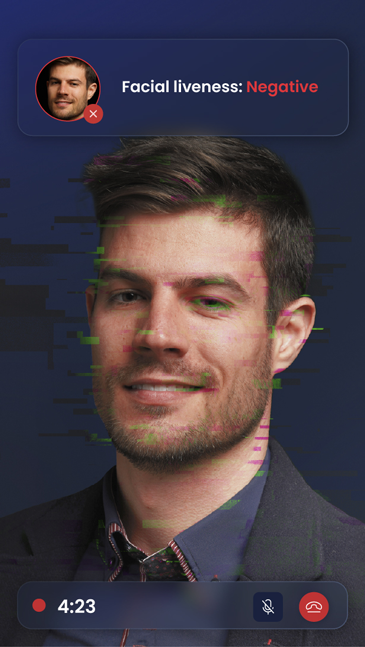 Distorted face during a video call. Facial liveness: negative