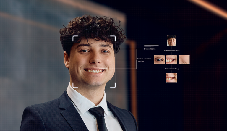 Smiling user being scanned by a biometric authentication app