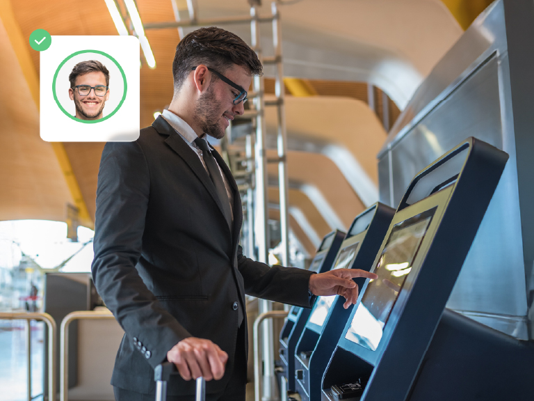 Usuário fazendo check-in em uma máquina de autoatendimento