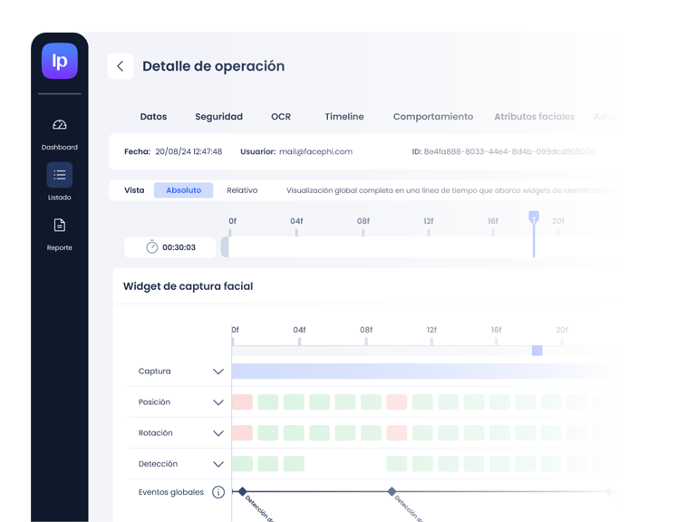 Detalle de una operación en Facephi Identity Platform