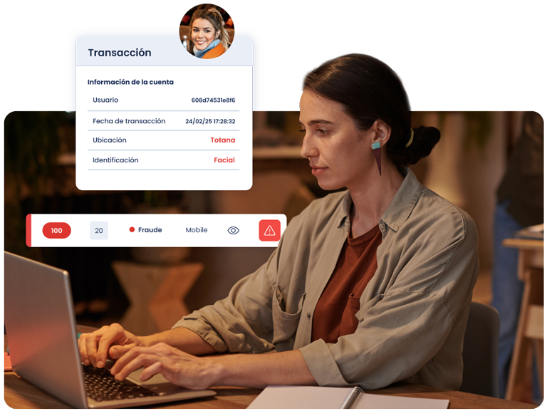 Usuaria con un portátil tratando de hacer una transacción financiera, pero detectada como fraude