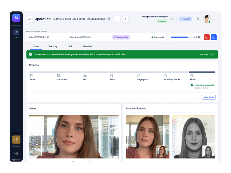 Pantalla de una operación