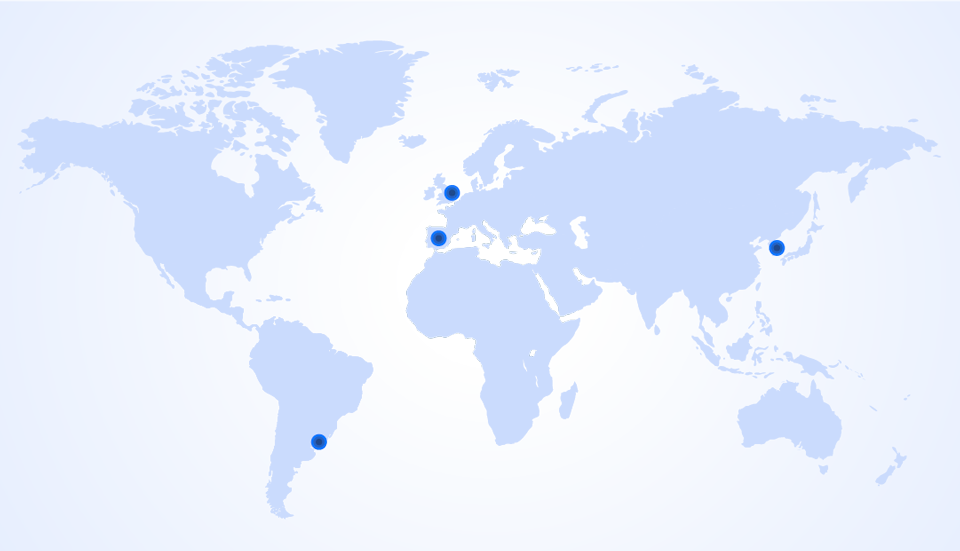 Mapa mundi con las sedes de Facephi