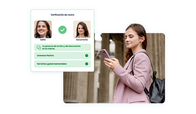 Usuaria haciendo una verificación de su rostro a través de un dispositivo móvil