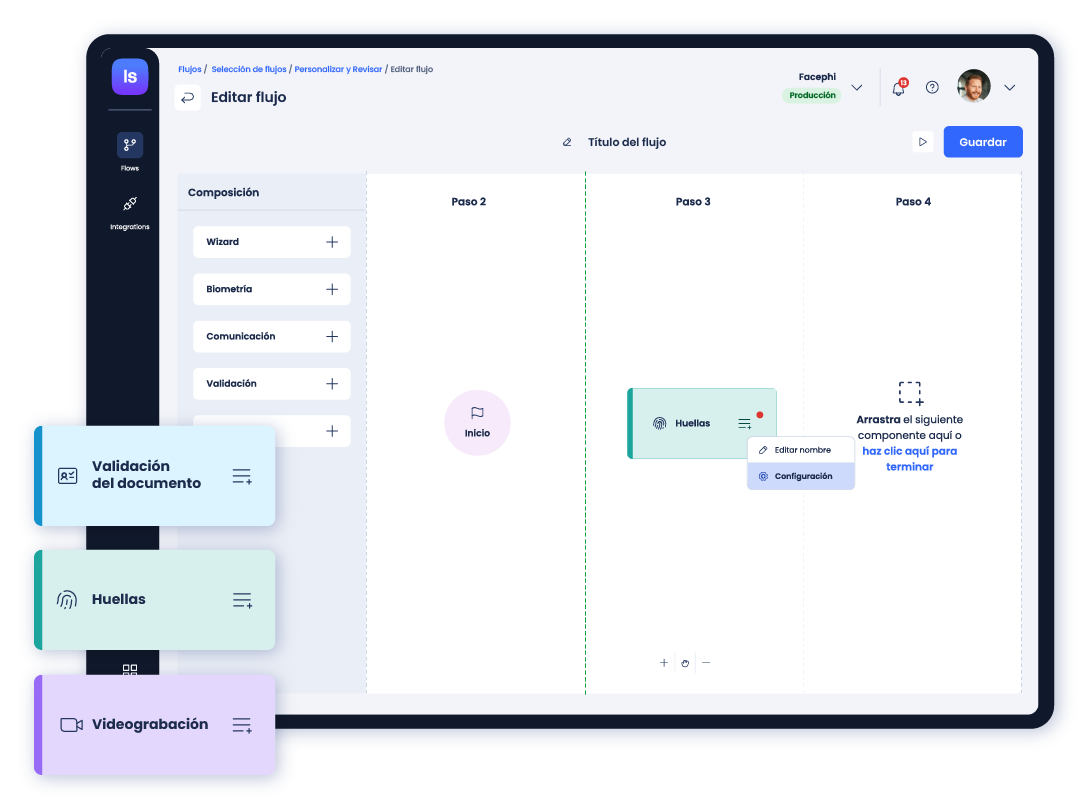 IDV Suite, pantalla con flujos de verificación